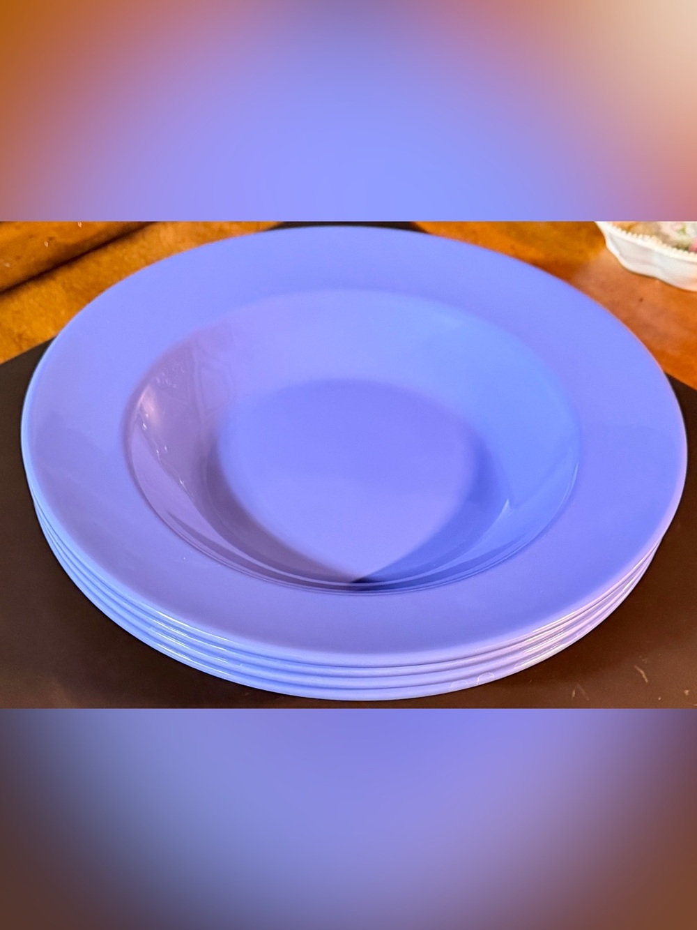 Set of 4 Diamond Mardi Gras Peacock Blue Melamine Pasta Bowl w/Wide Rim, 16oz.